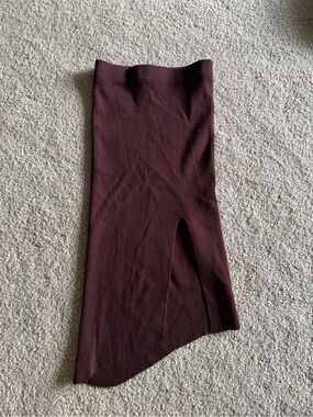 White fox boutique brown ribbed knit midi asymmetrical midi skirt size xs